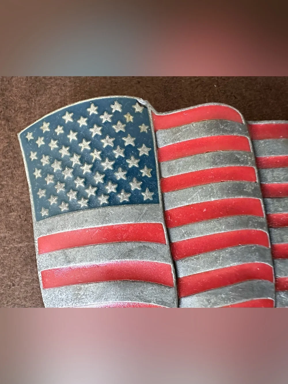 VINTAGE USA FLAG, PEWTER BELT BUCKLE. Old Glory